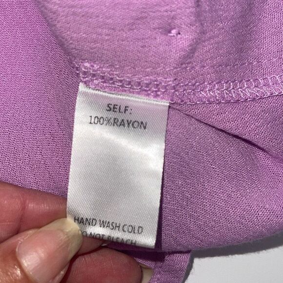 Easel Women’s Button Up Rayon Shirt Top 3/4 Sleeve Cuffed Pocket Purple Size Med - Picture 6 of 9